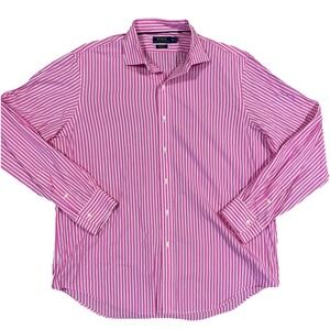 Ralph Lauren Polo Men's Stretch Pink White Stripe Stretch-Oxford‎ Dress Shirt XL